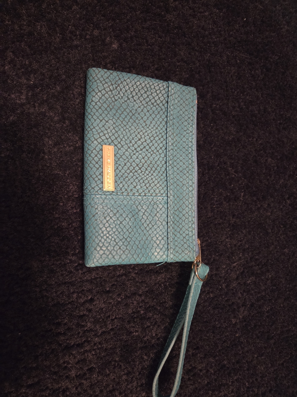 Steve Madden Teal Snake-Embossed Wristlet Clutch with Gold Plaque